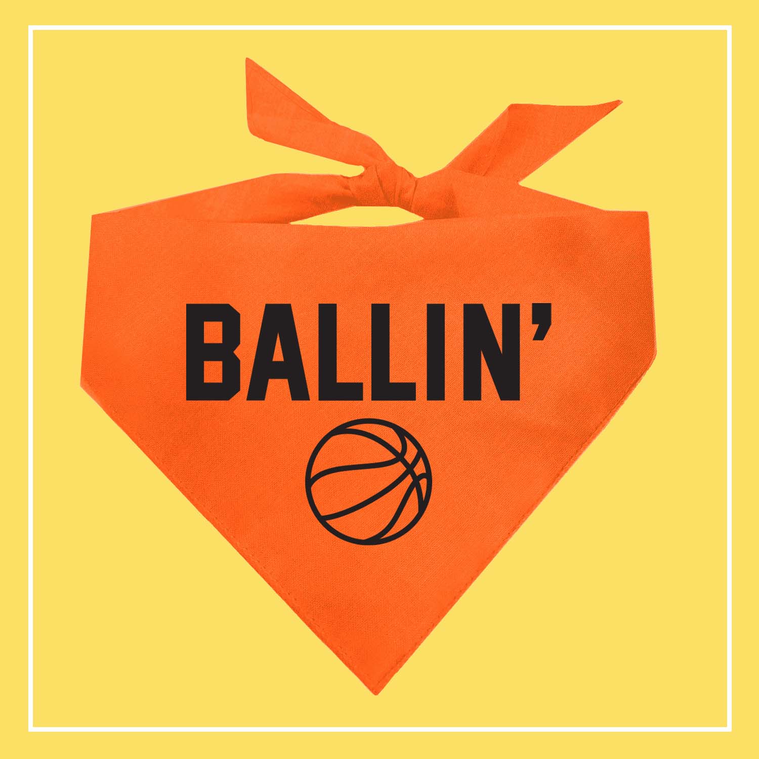Ballin' Basketball Dog Bandana - Orange Cotton Adjustable Pet Scarf, One Size