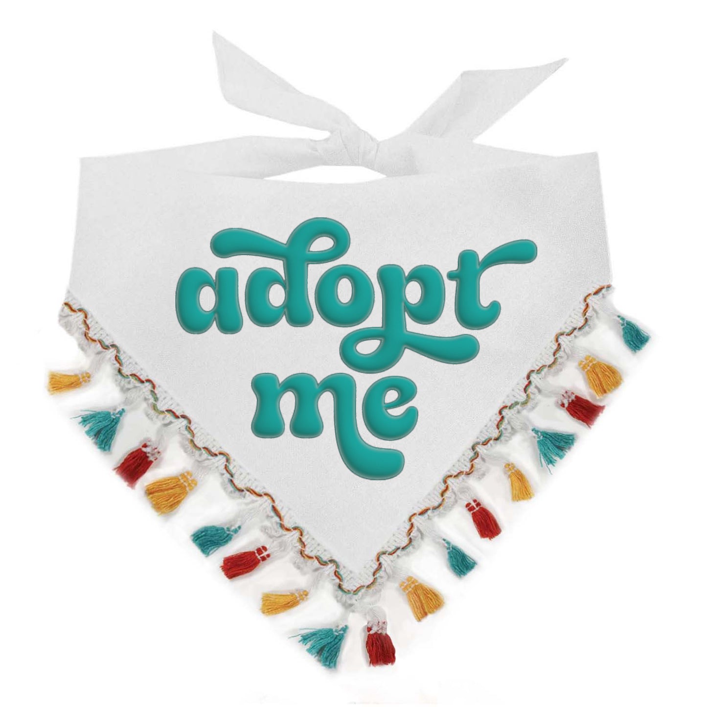 Adopt Me Dog Bandana – Puff Print with Colorful Fringe | Rescue Bandana for Adoptable Dogs | Shelter & Foster Pet Accessory