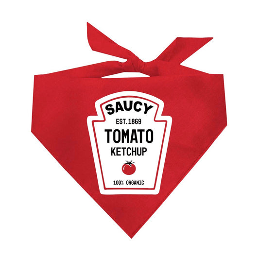 Saucy Ketchup Dog Bandana | 100% Cotton Triangle | Funny Halloween Costume for Pets | Made in USA