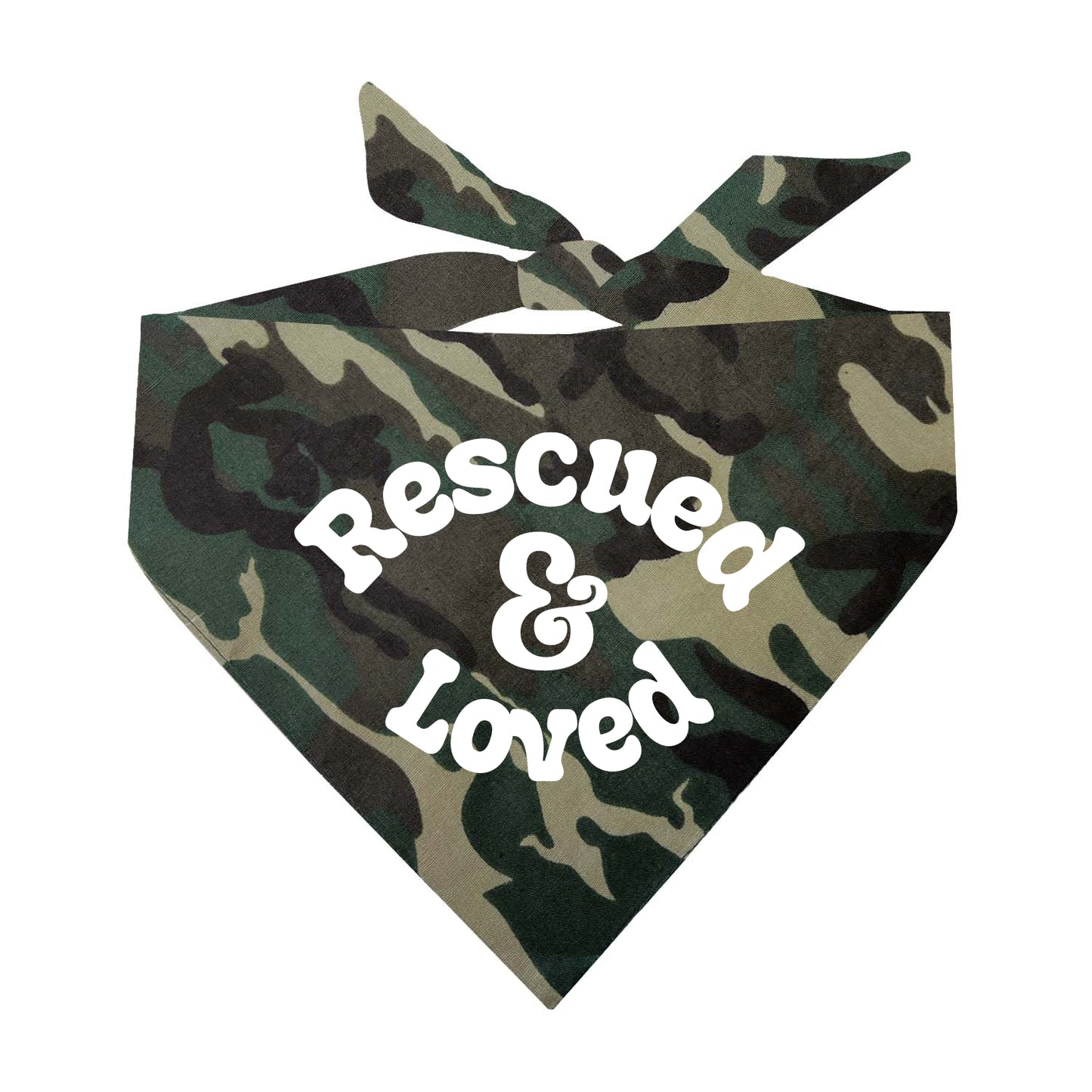 Rescued & Loved Dog Bandana | 100% Natural Cotton Triangle | Made in USA | Adoption Dog Outfit | Heartwarming Rescue Pet Accessory