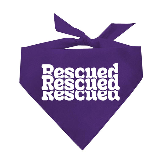 "Rescued. Rescued. Rescued." Dog Bandana | 100% Natural Cotton Triangle | Made in USA | Rescue Dog Outfit | Adoption Celebration Accessory