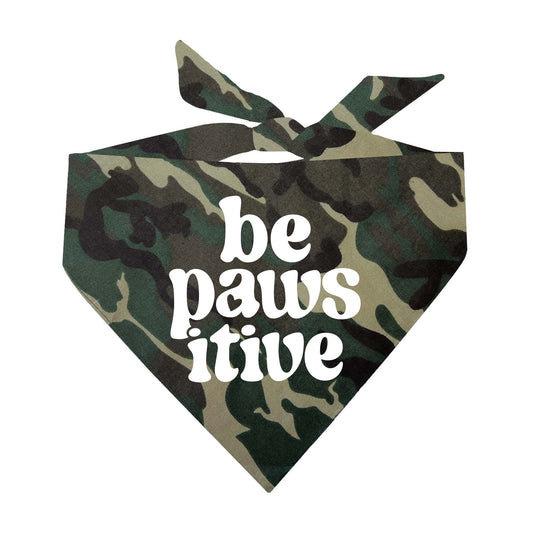 Be Pawsitive Dog Bandana | 100% Natural Cotton Triangle | Made in USA | Inspirational Pet Accessory