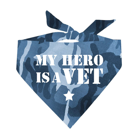 My Hero is a Vet Dog Bandana | 100% Natural Cotton Triangle | Made in USA | Military Family Pet Outfit | Veterans Day Dog Accessory