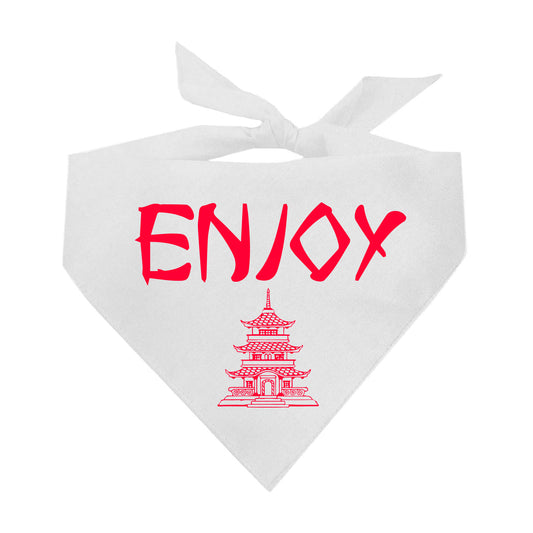 Enjoy Dog Bandana | 100% Natural Cotton Triangle | Made in USA | Takeout-Inspired Costume for Dogs
