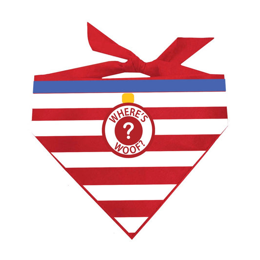 Where’s Woof? Dog Bandana | 100% Natural Cotton Triangle | Made in USA | Waldo-Inspired Costume for Dogs | Funny Halloween Pet Outfit