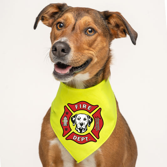 Fire Department Dog Bandana | 100% Natural Cotton Triangle | Made in USA | Firefighter Costume for Dogs | Halloween & Dress-Up Pet Outfit