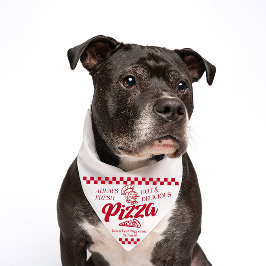 Pizza Box Dog Bandana | 100% Natural Cotton Triangle | Made in USA | Funny Pizza-Themed Pet Costume