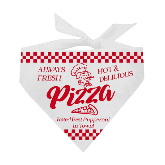 Pizza Box Dog Bandana | 100% Natural Cotton Triangle | Made in USA | Funny Pizza-Themed Pet Costume