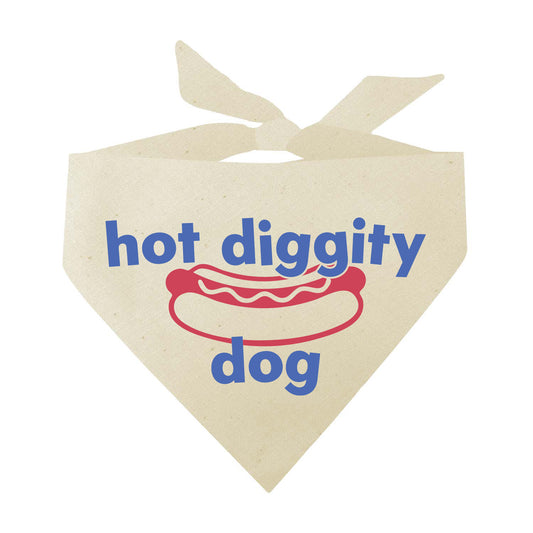 Hot Diggity Dog Bandana | 100% Natural Cotton Triangle | Made in USA | Funny Hotdog-Themed Pet Costume