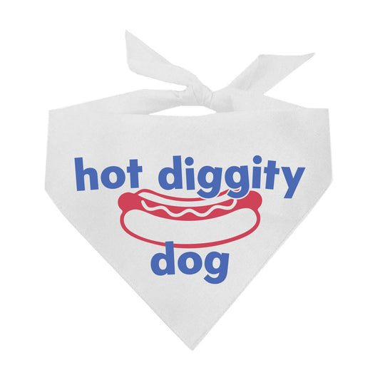 Hot Diggity Dog Bandana | 100% Natural Cotton Triangle | Made in USA | Funny Hotdog-Themed Pet Costume