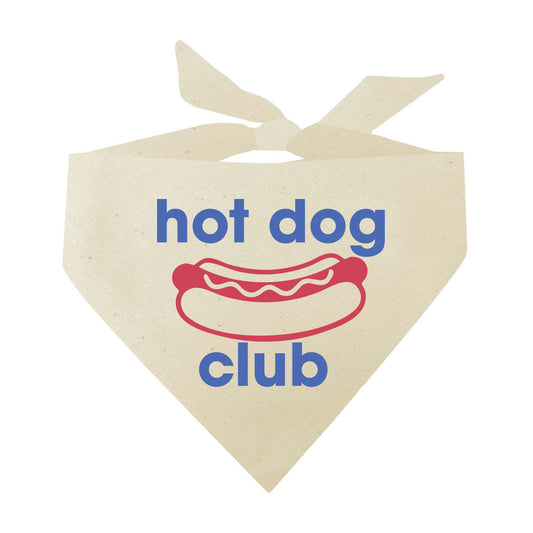 Hot Dog Club Bandana | 100% Natural Cotton Triangle | Made in USA | Funny Hotdog-Themed Pet Costume