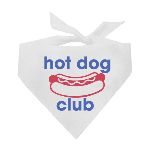 Hot Dog Club Bandana | 100% Natural Cotton Triangle | Made in USA | Funny Hotdog-Themed Pet Costume