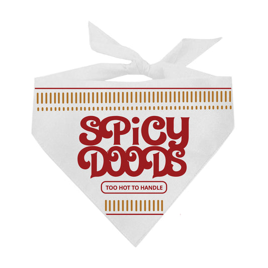 Spicy Doods Dog Bandana | 100% Natural Cotton Triangle | Made in USA | Funny Instant Noodle-Themed Pet Costume