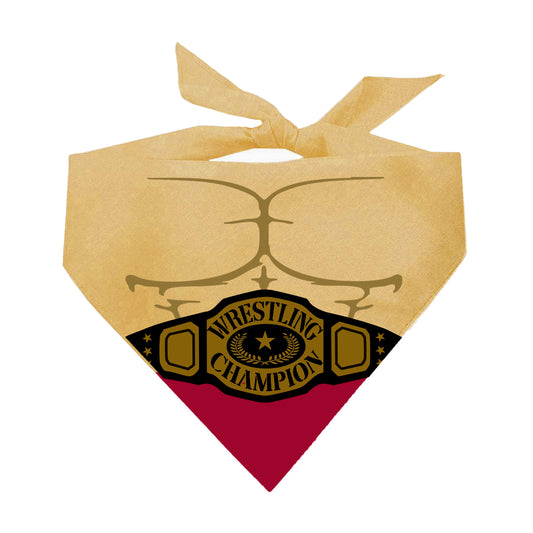 Wrestling Champion Dog Bandana | 100% Natural Cotton Triangle | Made in USA | Funny Sports-Themed Pet Costume