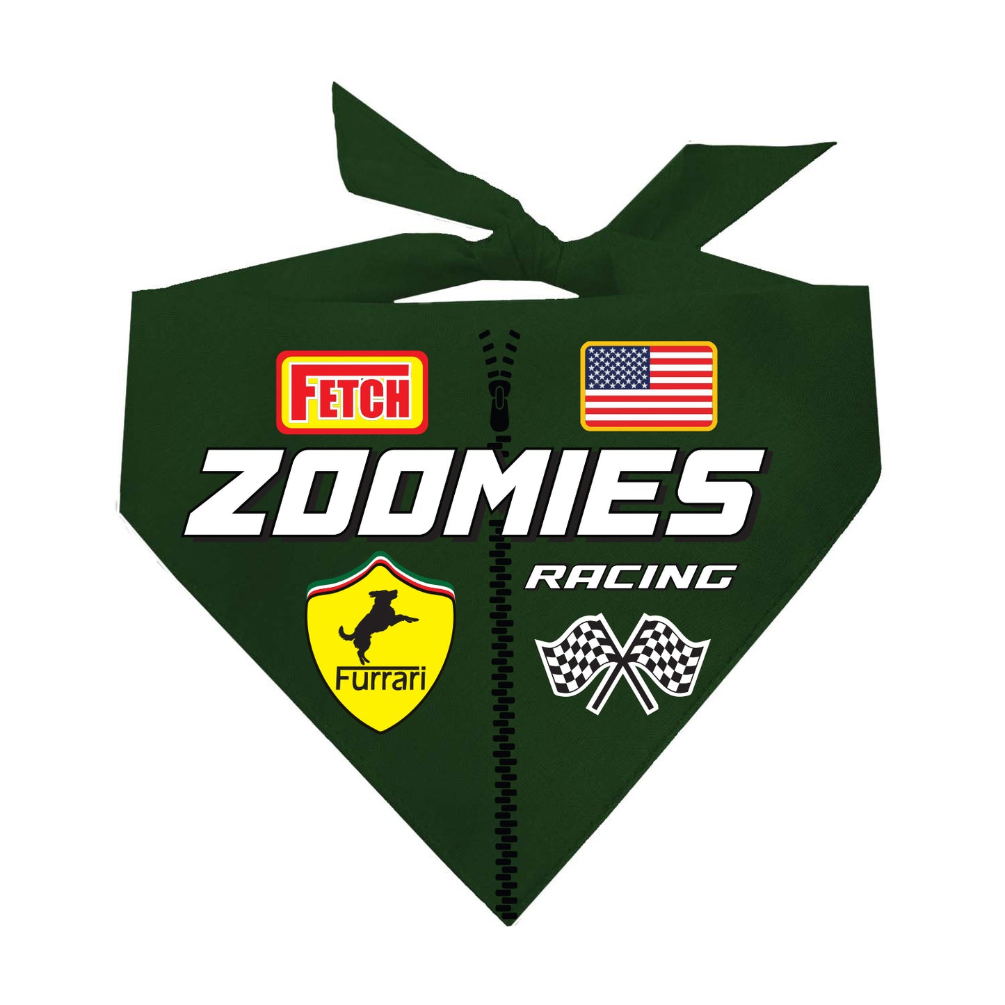 Zoomies Racecar Driver Dog Bandana | 100% Natural Cotton Triangle | Made in USA | Funny Race-Themed Pet Costume