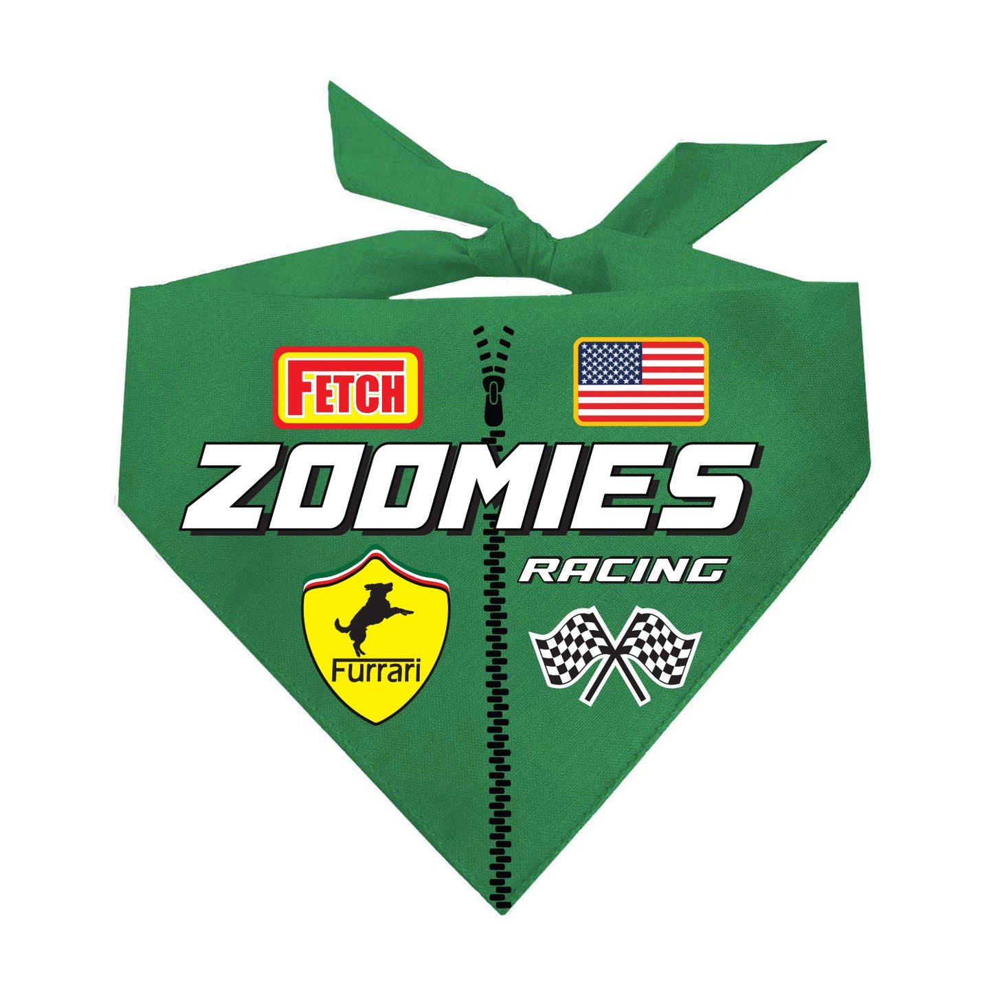 Zoomies Racecar Driver Dog Bandana | 100% Natural Cotton Triangle | Made in USA | Funny Race-Themed Pet Costume