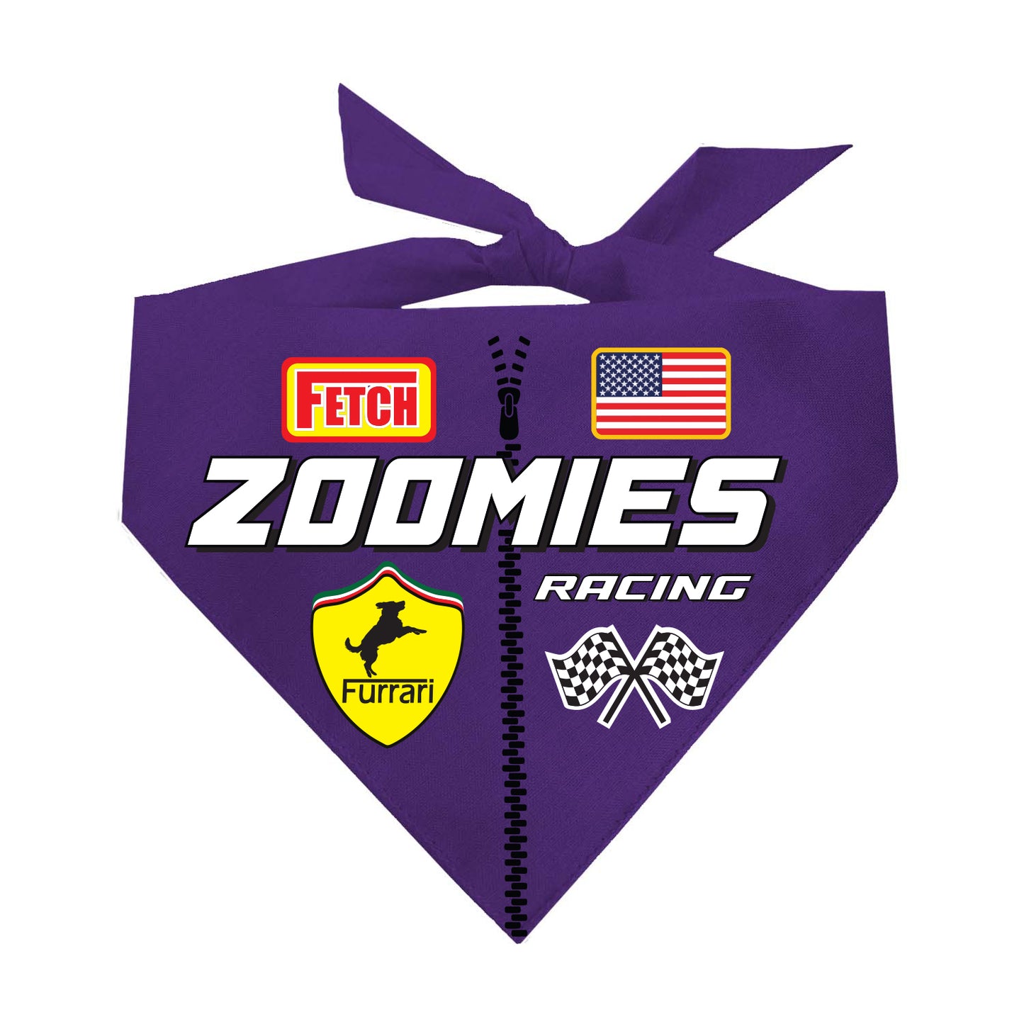 Zoomies Racecar Driver Dog Bandana | 100% Natural Cotton Triangle | Made in USA | Funny Race-Themed Pet Costume