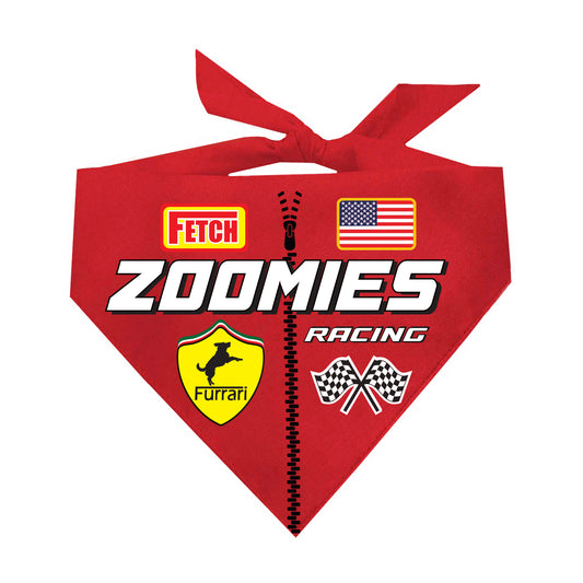 Zoomies Racecar Driver Dog Bandana | 100% Natural Cotton Triangle | Made in USA | Funny Race-Themed Pet Costume