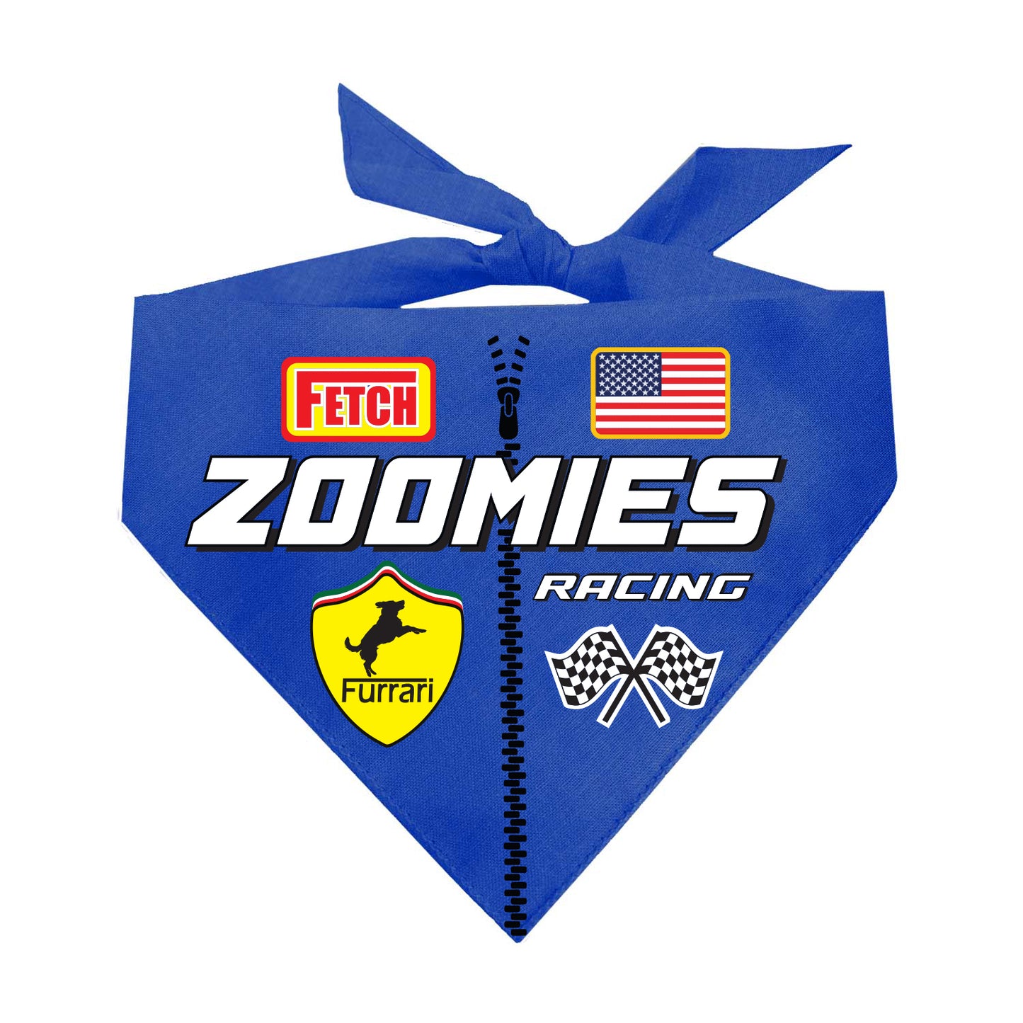 Zoomies Racecar Driver Dog Bandana | 100% Natural Cotton Triangle | Made in USA | Funny Race-Themed Pet Costume