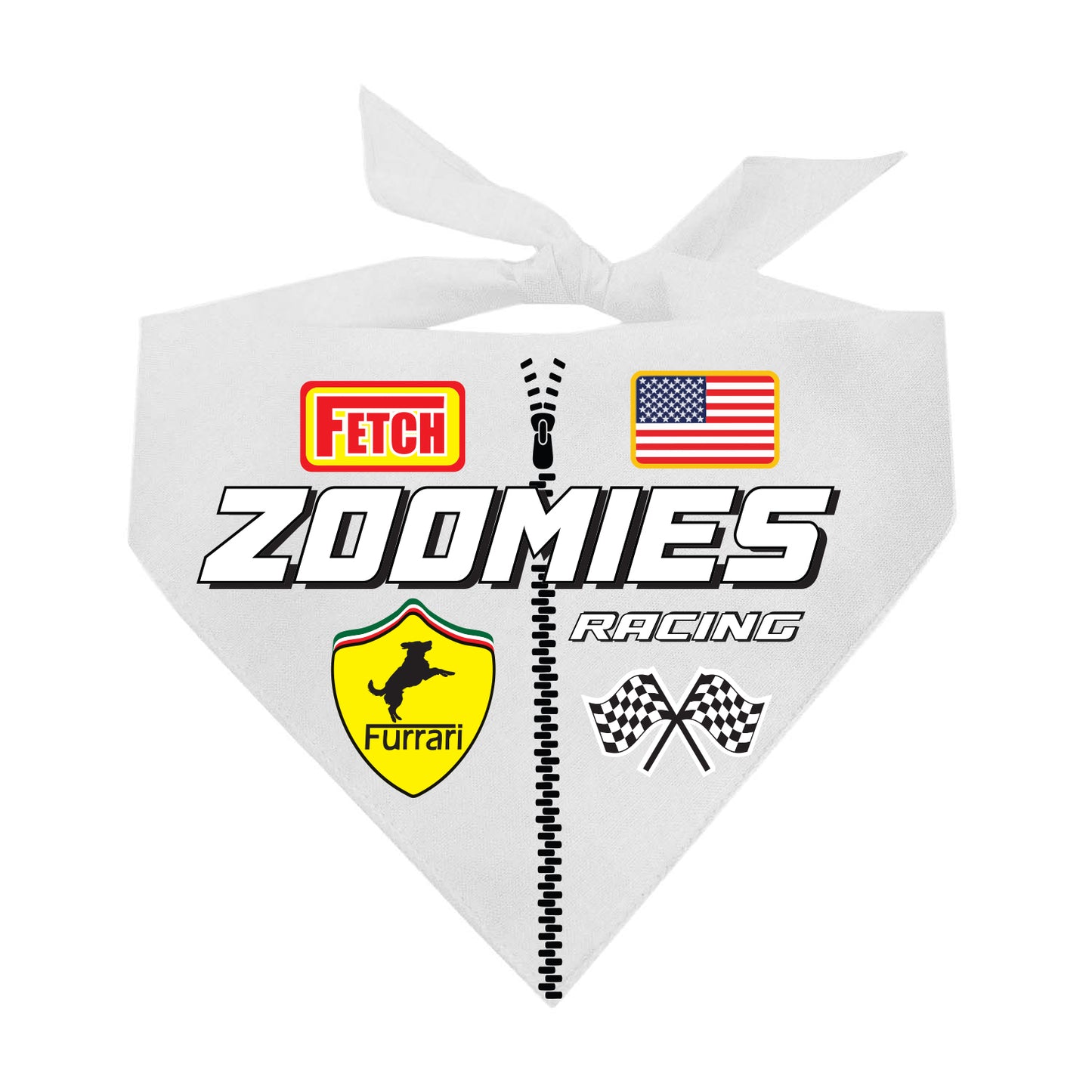 Zoomies Racecar Driver Dog Bandana | 100% Natural Cotton Triangle | Made in USA | Funny Race-Themed Pet Costume