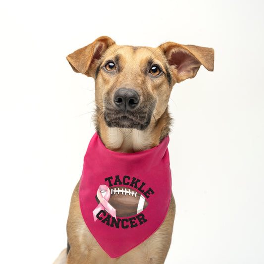 Tackle Cancer Dog Bandana | 100% Natural Cotton Triangle | Made in USA | Awareness & Support Pet Accessory