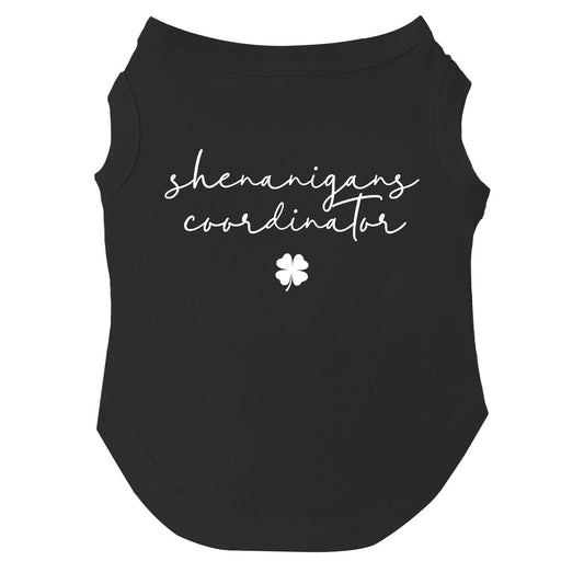 Shenanigans Coordinator Dog Tee | Soft Cotton Blend | Made in USA | St. Patrick’s Day Dog Shirt | Funny Irish Pet Apparel