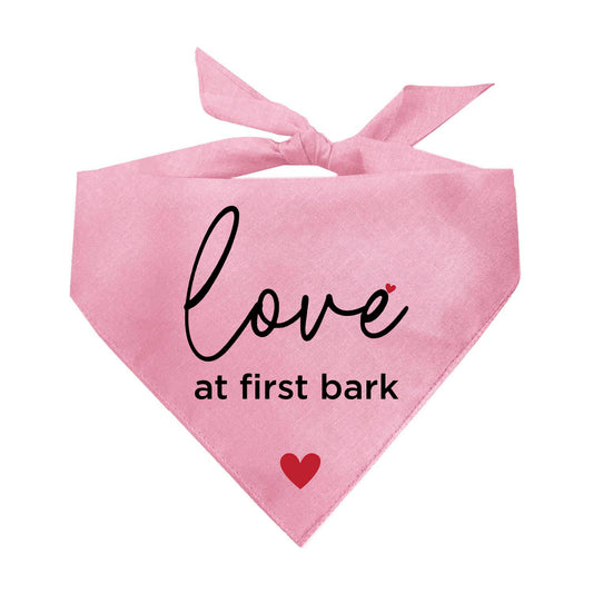 Love at First Bark Dog Bandana | 100% Natural Cotton Triangle | Made in USA | Valentine’s Day Pet Outfit | Puppy Love Accessory