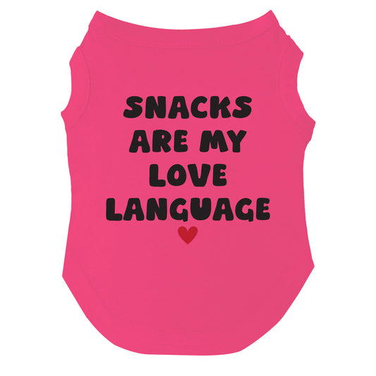 Snacks Are My Love Language Dog Tee | Soft Cotton Blend | Made in USA | Funny Pet Outfit | Playful Pup Apparel