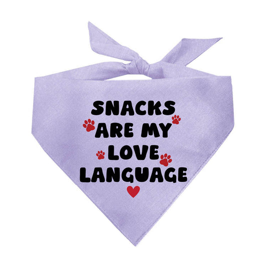 Snacks Are My Love Language Dog Bandana | 100% Natural Cotton Triangle | Made in USA | Valentine’s Day Pet Outfit | Puppy Treat Accessory
