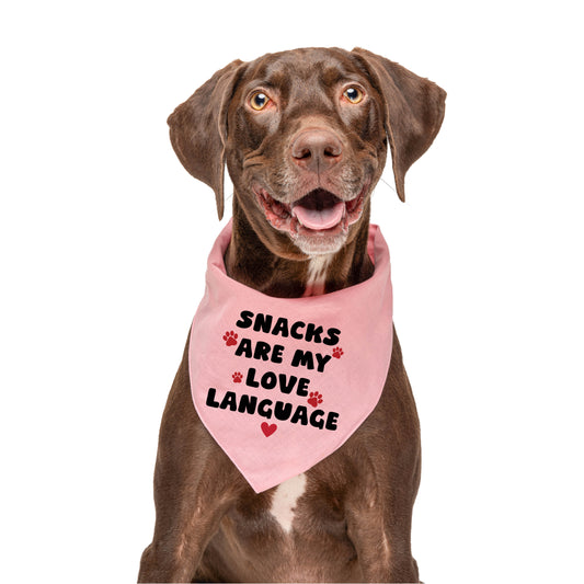 Snacks Are My Love Language Dog Bandana | 100% Natural Cotton Triangle | Made in USA | Valentine’s Day Pet Outfit | Puppy Treat Accessory