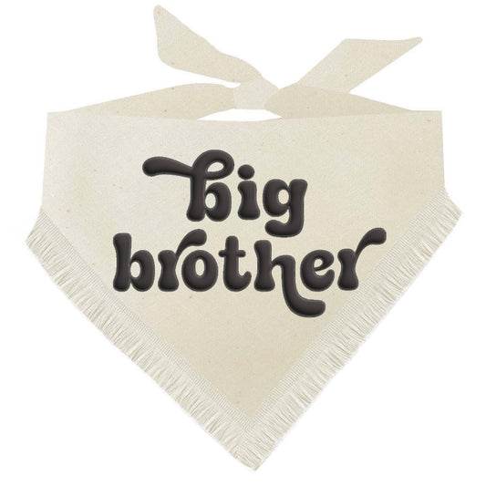 Big Brother Dog Bandana – Baby Announcement Pet Accessory with Puff Print & Boho Fringe | Natural Cotton