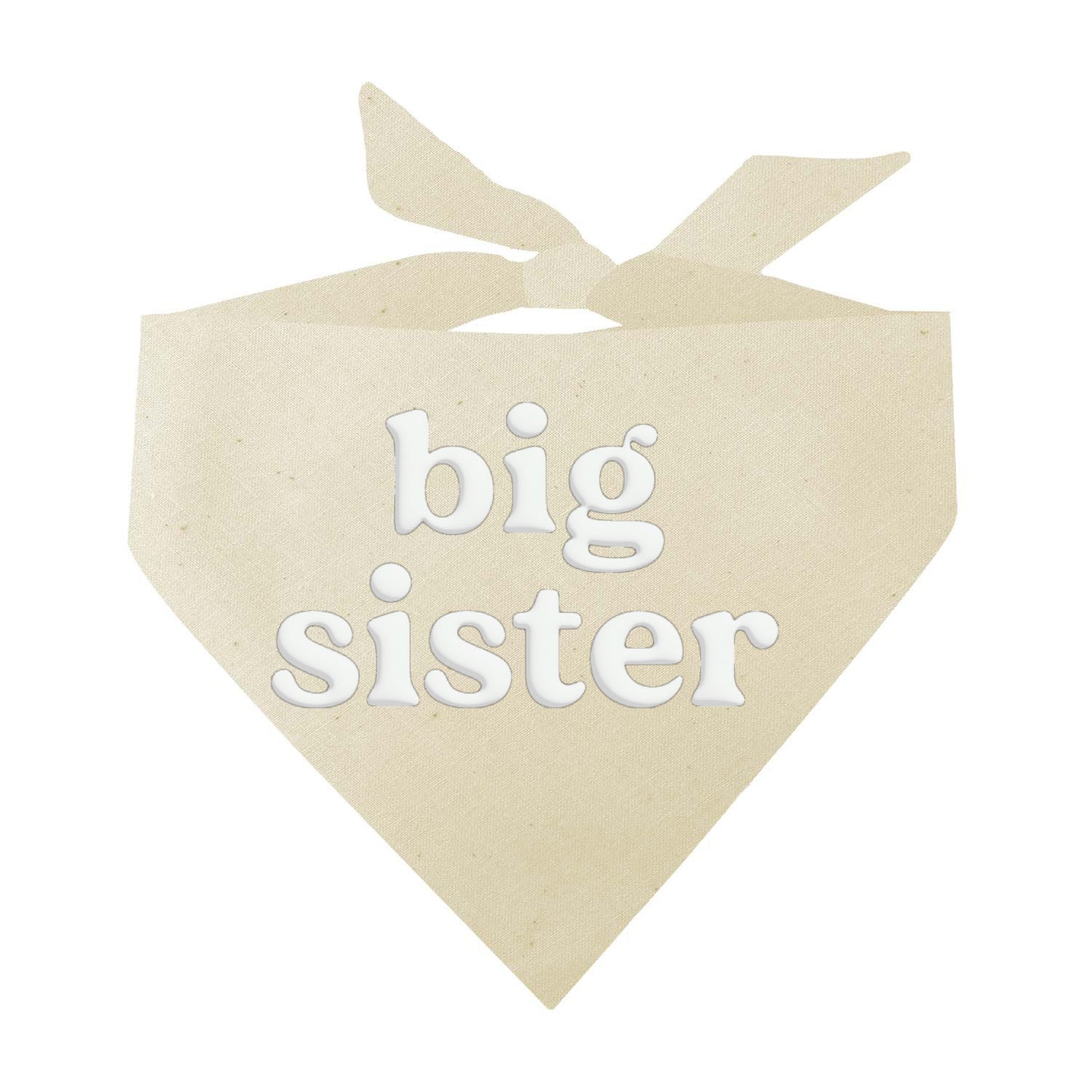 Big Sister Boho Dog Bandana – Baby Announcement Pet Accessory with Puff Print & Pom Pom Trim