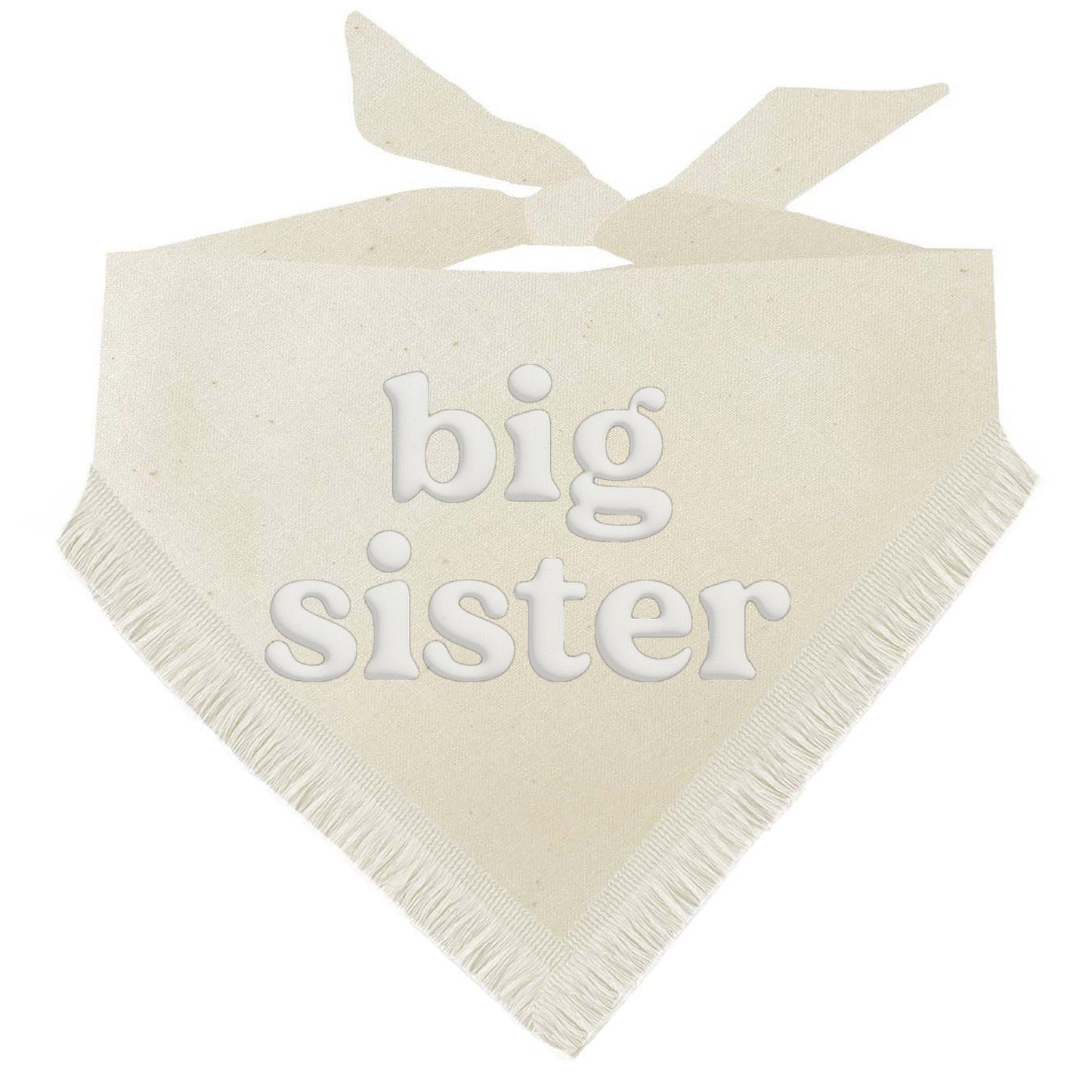 Big Sister Boho Dog Bandana – Baby Announcement Pet Accessory with Puff Print & Pom Pom Trim