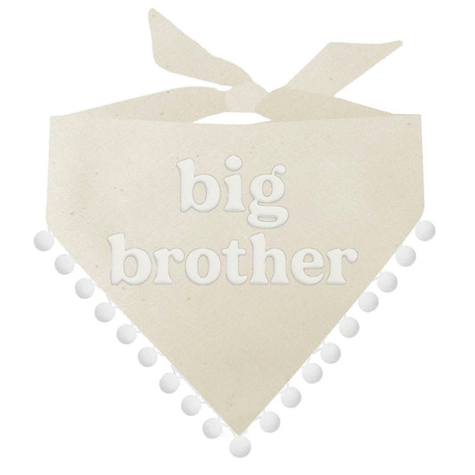 Big Brother Boho Dog Bandana – Baby Announcement Pet Accessory with Puff Print & Pom Pom Trim
