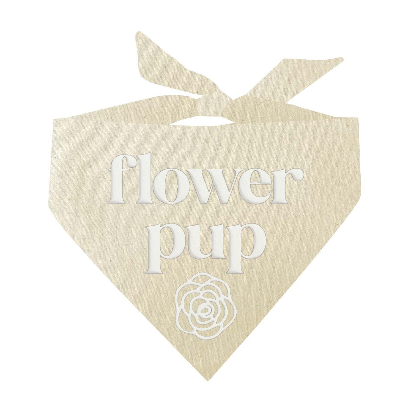Flower Pup Dog Bandana โ Wedding & Bridal Party Accessory with Fringe Trim & Puff Print | Natural Cotton