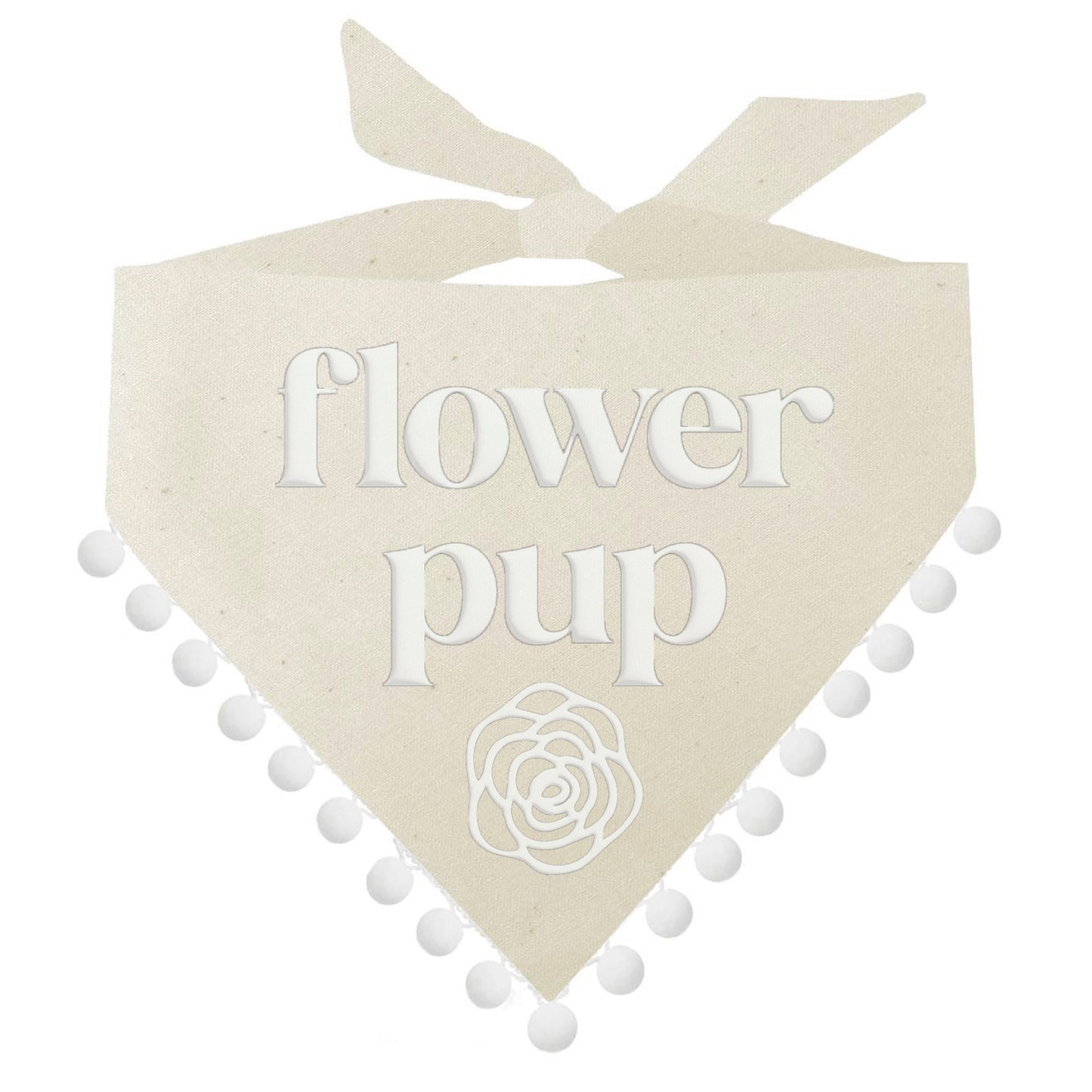 Flower Pup Dog Bandana โ Wedding & Bridal Party Accessory with Fringe Trim & Puff Print | Natural Cotton