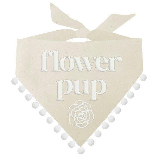 Flower Pup Dog Bandana – Wedding & Bridal Party Accessory with Fringe Trim & Puff Print | Natural Cotton