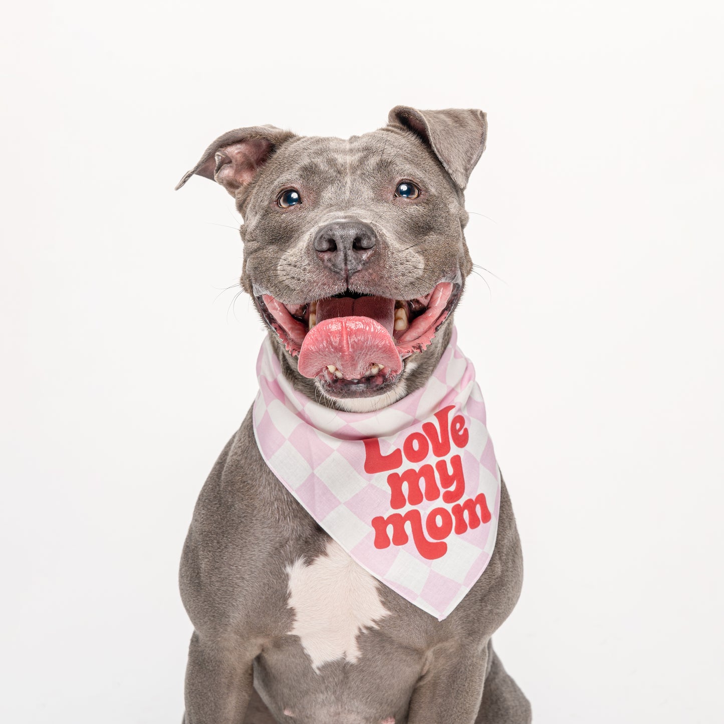 Love My Mom Dog Bandana – Groovy Red Puff Print | Cute Pet Accessory for Dog Moms