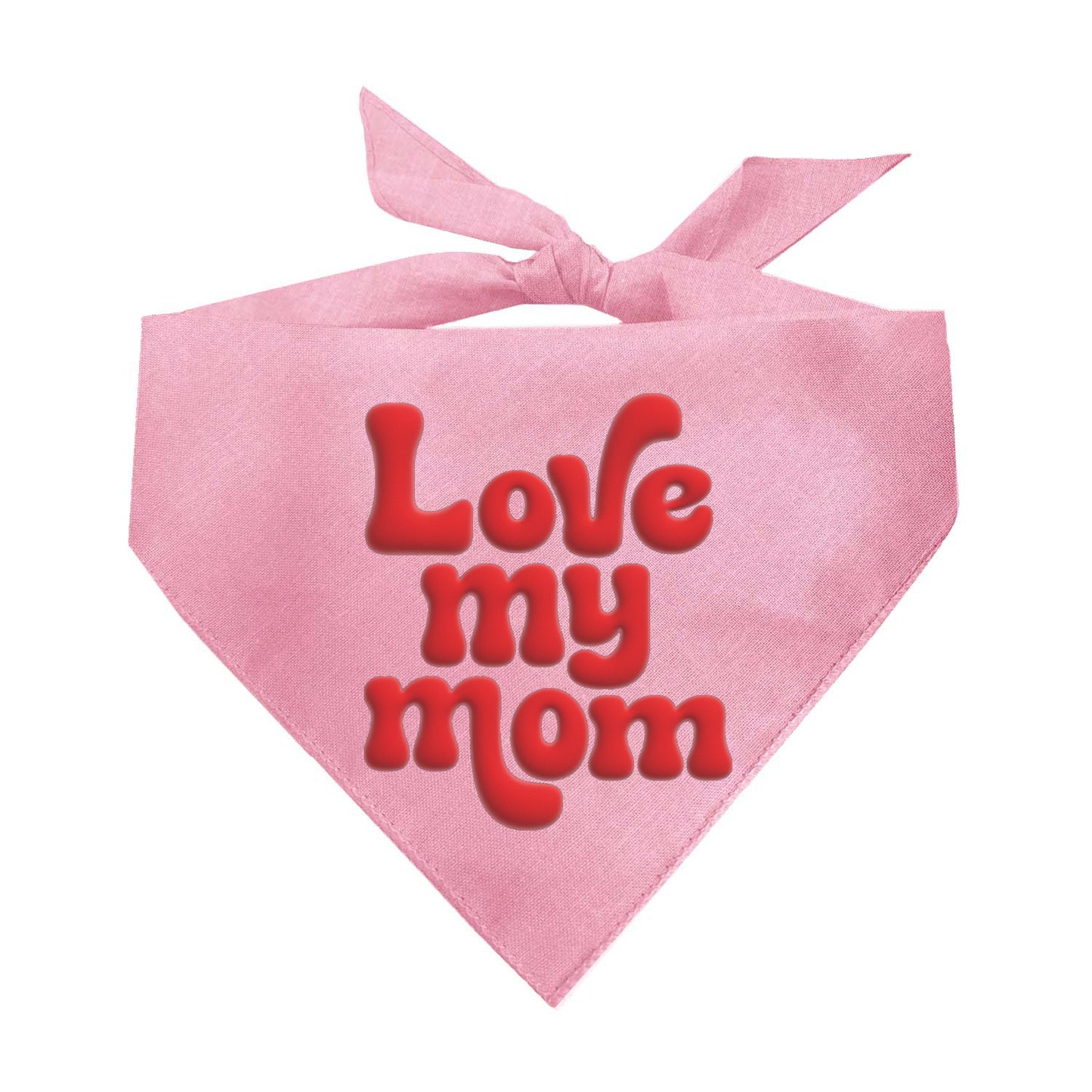 Love My Mom Dog Bandana – Groovy Red Puff Print | Cute Pet Accessory for Dog Moms