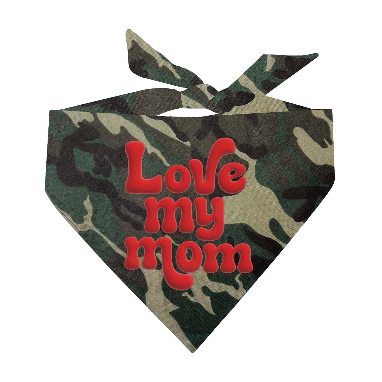 Love My Mom Dog Bandana – Groovy Red Puff Print | Cute Pet Accessory for Dog Moms