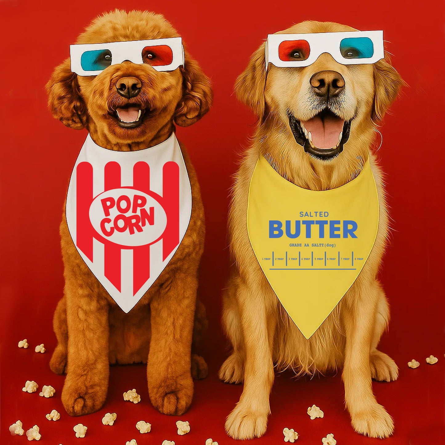 Popcorn & Butter Dog Bandana 2-Pack | 100% Natural Cotton Triangle | Made in USA | Snack-Themed Pet Accessory Set
