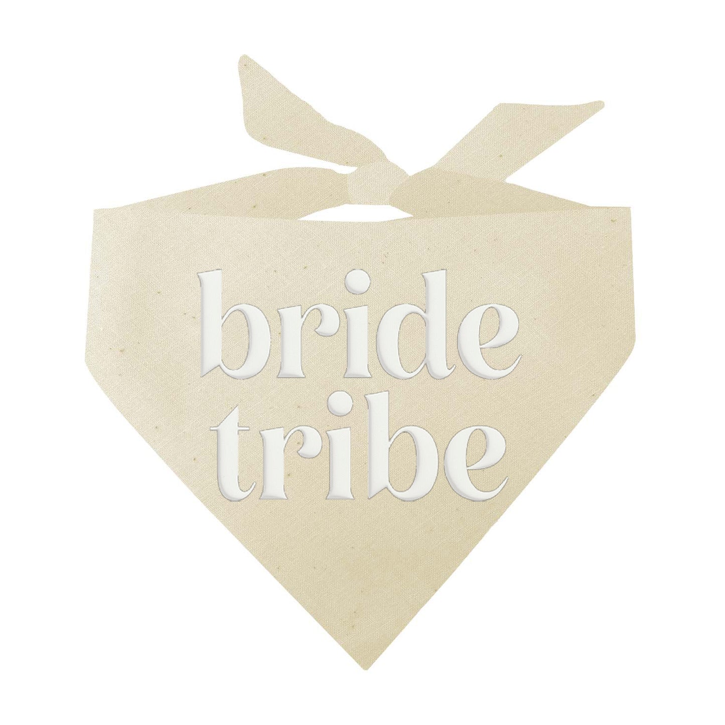 Bride Tribe Boho Dog Wedding Bandana – Natural Cotton with Puff Print & Fringe Trim | Engagement or Proposal Pet Accessory