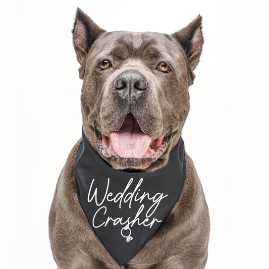 Wedding Crasher – Dog Bandana | White Print | Funny Wedding Pet Accessory | Soft Cotton Triangle
