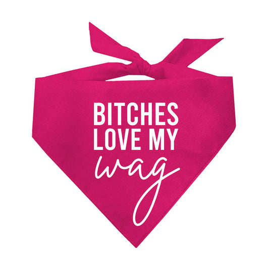 Bitches Love My Wag Triangle Dog Bandana (Assorted Colors)