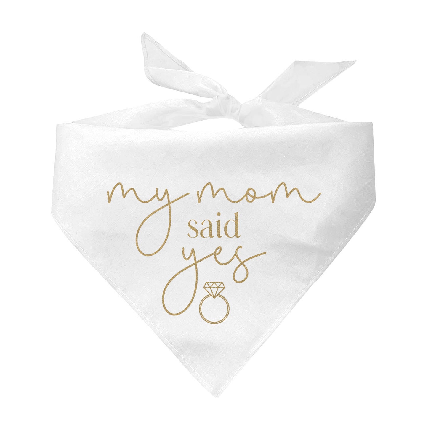 My Mom Said Yes! Engagement Announcement Elegant Triangle Dog Bandana (Gold Print)
