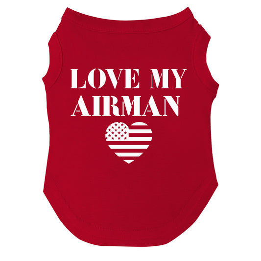 Love My Airman Dog Tee | Soft Cotton Blend | Made in USA | Military Pet Outfit