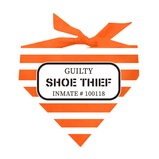 Shoe Thief Prisoner Dog Bandana | 100% Natural Cotton Triangle | Made in USA | Funny Pet Costume Accessory
