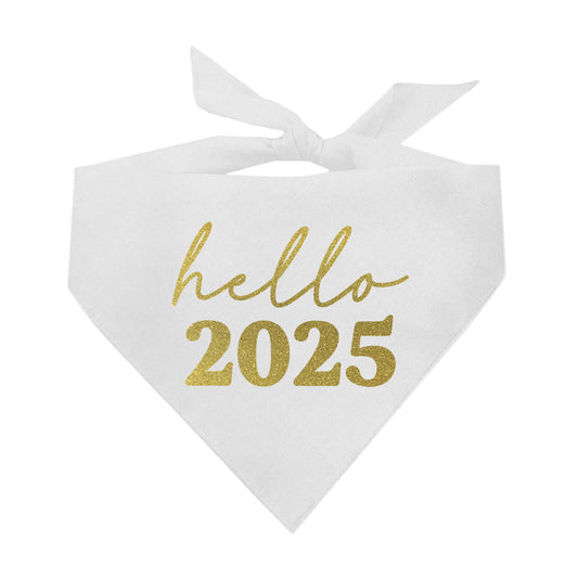 Hello 2025 Gold Dog Bandana