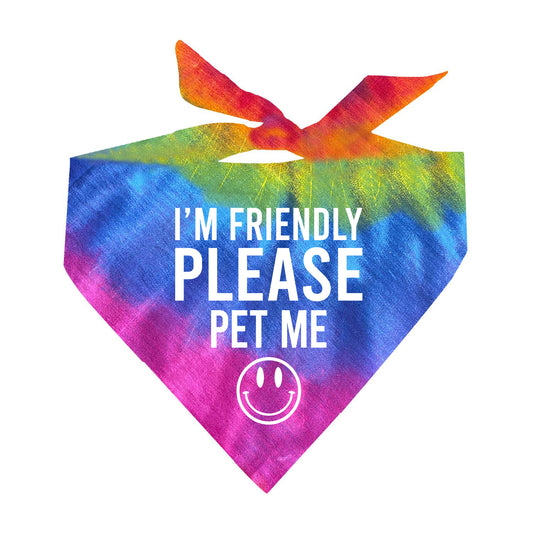 I'm Friendly Please Pet Me Tie Dye Swirl Triangle Dog Bandana