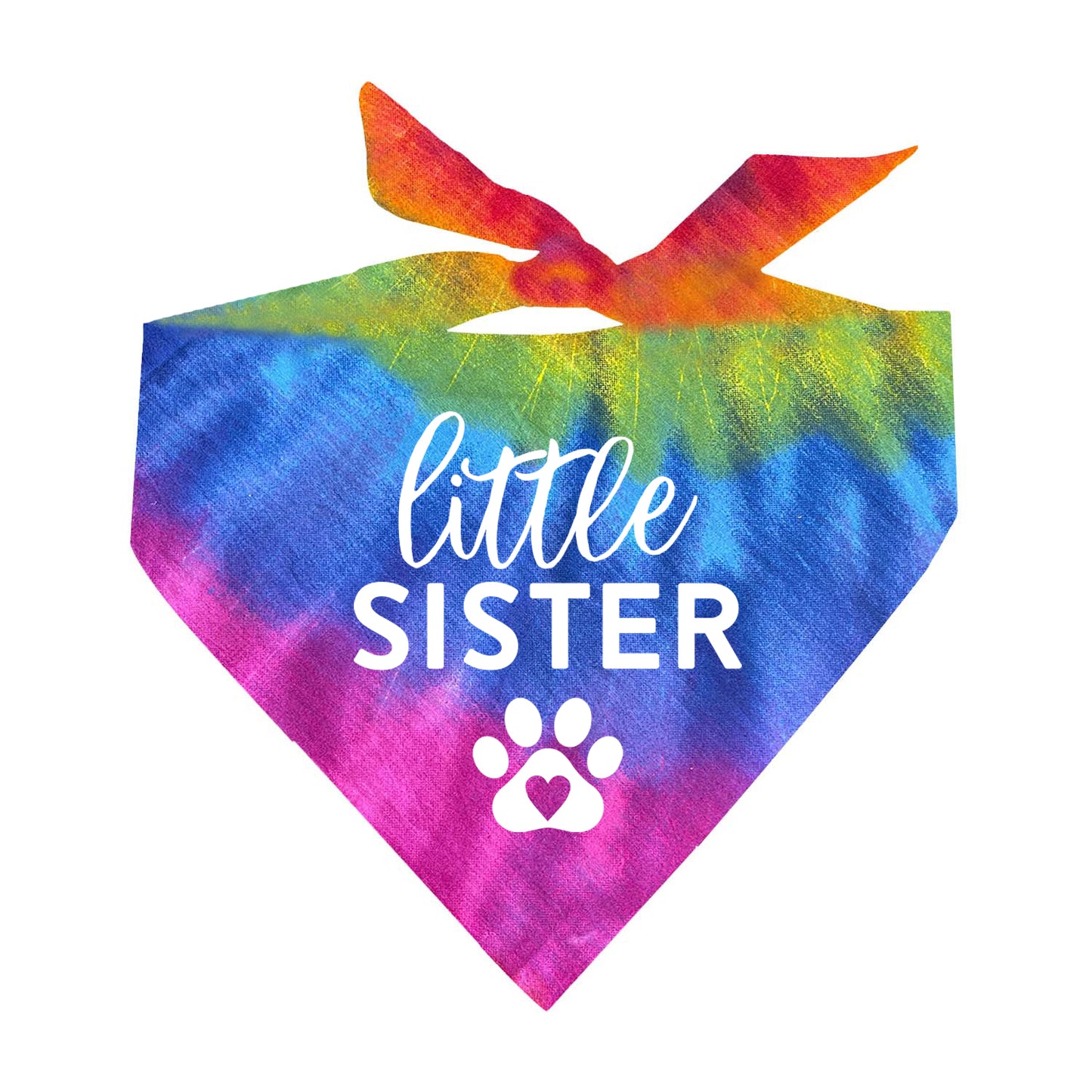 Little Sister Heart Paw Tie Dye Swirl Triangle Dog Bandana